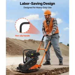 VEVOR Plate Compactor, 6.5 HP 196CC Gas Engine, 5600 VPM Vibrating Ground Rammer, 2360 lbs Compaction Force, 20.1 x 15 in Plate, Walk Behind Compactor for Paver Landscaping, Asphalt, Foundation, Soil