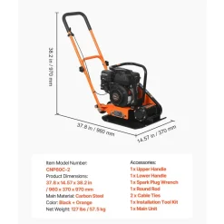 VEVOR Plate Compactor, 6.5 HP 196CC Gas Engine, 5600 VPM Vibrating Ground Rammer, 2360 lbs Compaction Force, 20.1 x 15 in Plate, Walk Behind Compactor for Paver Landscaping, Asphalt, Foundation, Soil