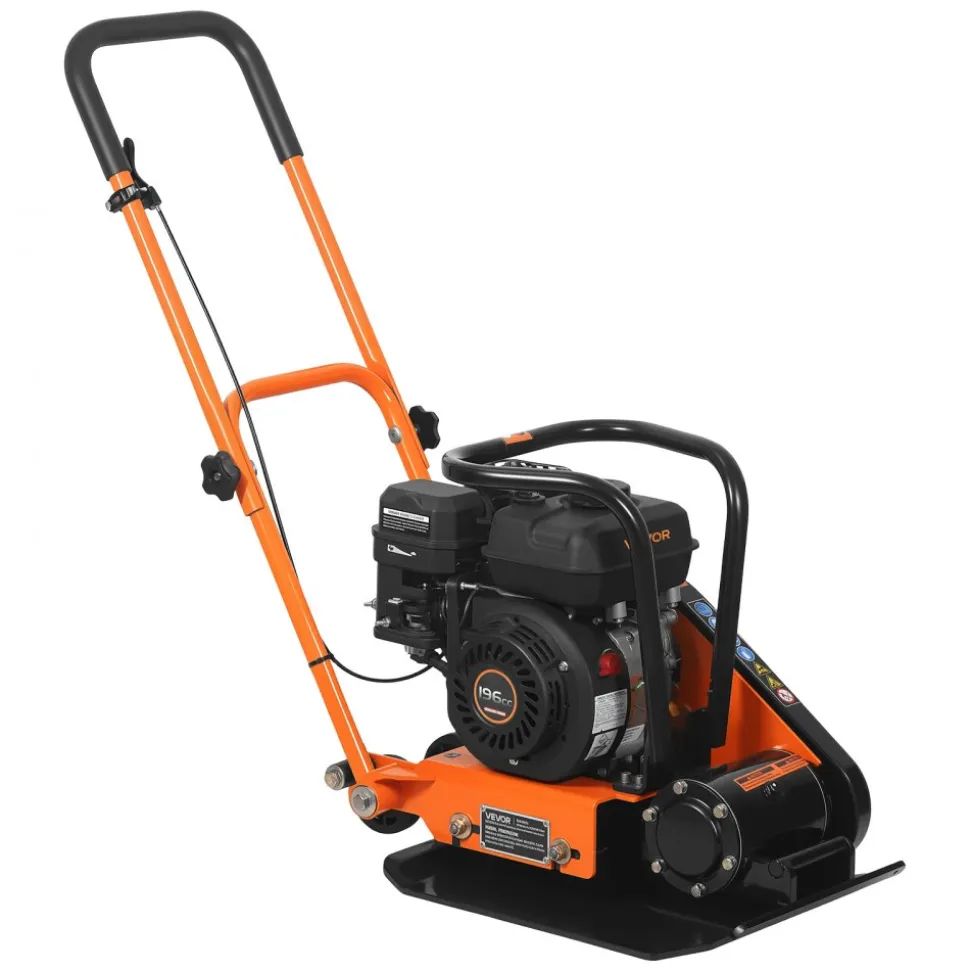 VEVOR Plate Compactor, 6.5 HP 196CC Gas Engine, 5600 VPM Vibrating Ground Rammer, 2360 lbs Compaction Force, 20.1 x 15 in Plate, Walk Behind Compactor for Paver Landscaping, Asphalt, Foundation, Soil