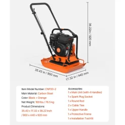 VEVOR Plate Compactor, 2.8 HP 98CC Gas Engine 5,250 RPM, 1,920 lbs Force Vibratory Compaction Tamper with 18.7 x 11.8 inch Plate for Walkways, Patios, Asphalts, Paver Landscaping, EPA Compliant