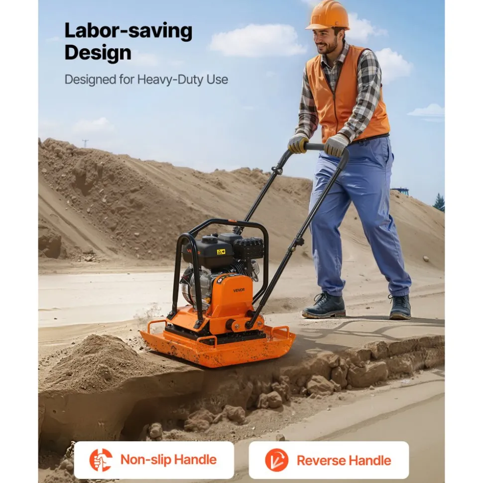 VEVOR Plate Compactor, 2.8 HP 98CC Gas Engine 5,250 RPM, 1,920 lbs Force Vibratory Compaction Tamper with 18.7 x 11.8 inch Plate for Walkways, Patios, Asphalts, Paver Landscaping, EPA Compliant