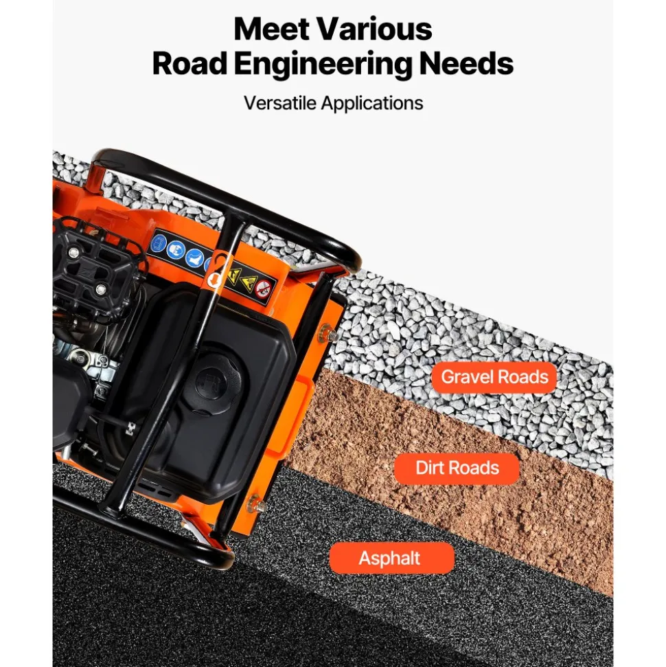 VEVOR Plate Compactor, 6.5 HP 196CC Gas Engine, 5700 VPM Vibrating Ground Rammer, 4047 lbs Compaction Force, 21 x 16 in Plate, Walk Behind Compactor for Paver Landscaping, Asphalt, Foundation, Soil