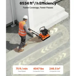 VEVOR Plate Compactor, 6.5 HP 196CC Gas Engine, 5700 VPM Vibrating Ground Rammer, 4047 lbs Compaction Force, 21 x 16 in Plate, Walk Behind Compactor for Paver Landscaping, Asphalt, Foundation, Soil