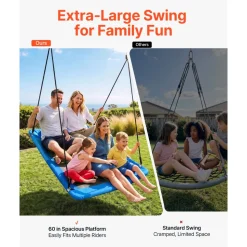 VEVOR Platform Tree Swing for Kids and Adults 700 lbs 60" Rectangle Blue, for Backyard Outdoor & Indoor, 900D Oxford Fabric Giant Seat with 2 Hanging Straps, Adjustable Ropes and Curved Edge Design