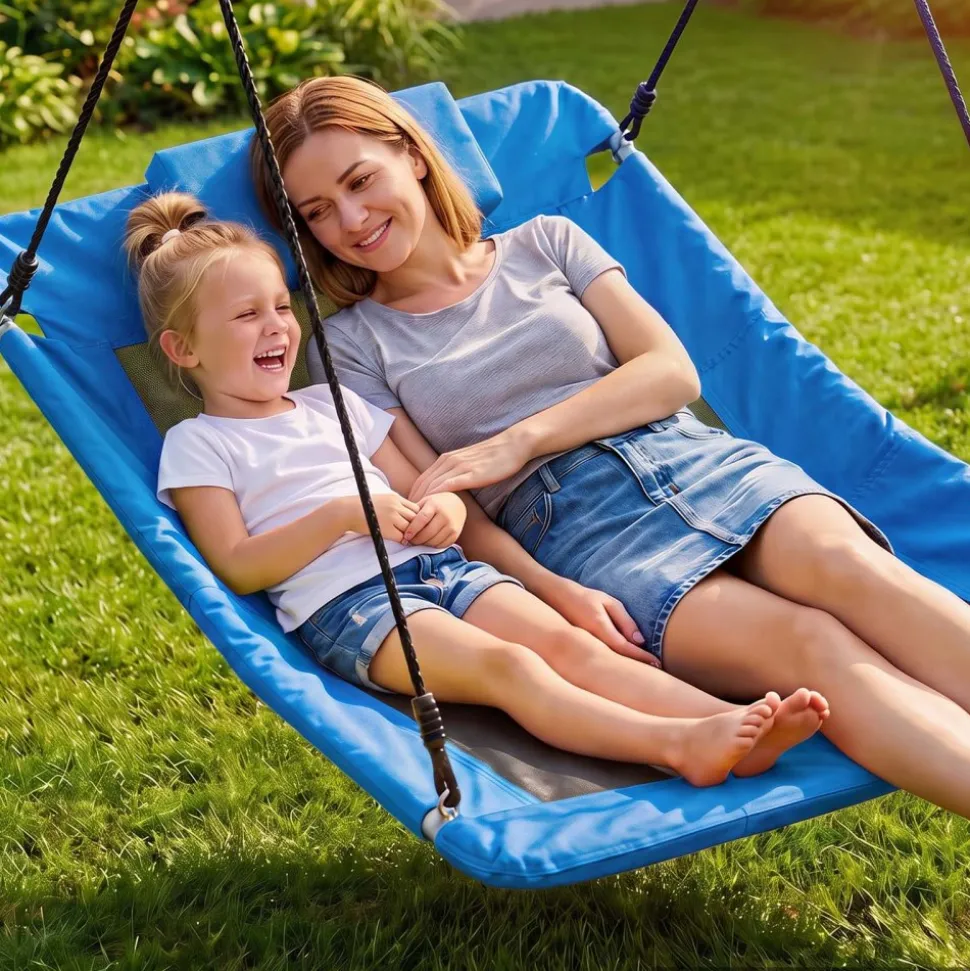 VEVOR Platform Tree Swing for Kids and Adults 700 lbs 60" Rectangle Blue, for Backyard Outdoor & Indoor, 900D Oxford Fabric Giant Seat with 2 Hanging Straps, Adjustable Ropes and Curved Edge Design