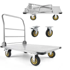VEVOR Platform Truck, 2000 lbs Capacity, Heavy Duty Steel Flatbed Cart with Swivel Wheels and Handle, Foldable Platform Hand Push Truck Dolly, for Groceries, Garage, Warehouse, 35.4 x 23.6 x 35.4 in