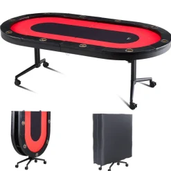 VEVOR 10 Player Foldable Poker Table, Blackjack Texas Holdem Poker Table with Padded Rails and Stainless Steel Cup Holders, Portable Folding Card Board Game Table, 90