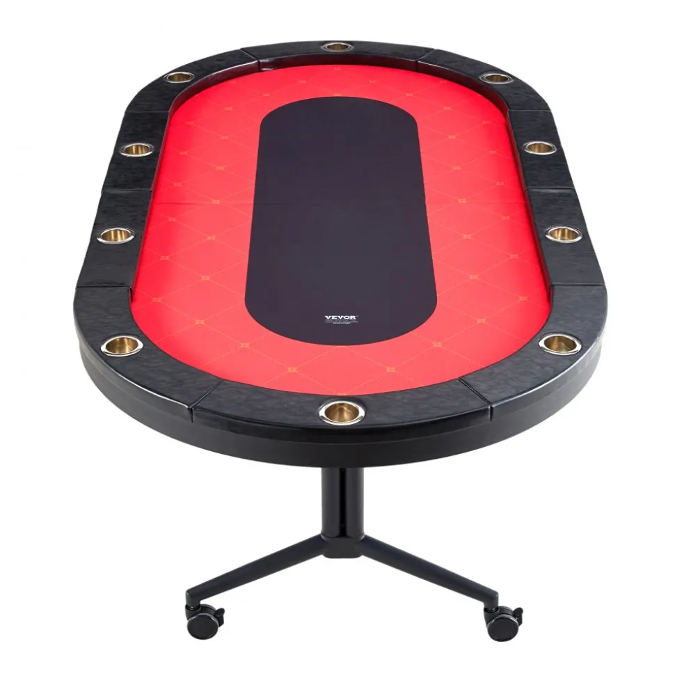 VEVOR 10 Player Foldable Poker Table, Blackjack Texas Holdem Poker Table with Padded Rails and Stainless Steel Cup Holders, Portable Folding Card Board Game Table, 90" Oval Casino Leisure Table