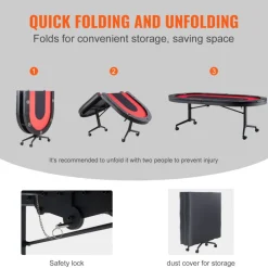 VEVOR 10 Player Foldable Poker Table, Blackjack Texas Holdem Poker Table with Padded Rails and Stainless Steel Cup Holders, Portable Folding Card Board Game Table, 90