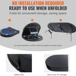 VEVOR 8 Player Foldable Poker Table, Blackjack Texas Holdem Poker Table with Padded Rails and Stainless Steel Cup Holders, Portable Folding Card Board Game Table, 72
