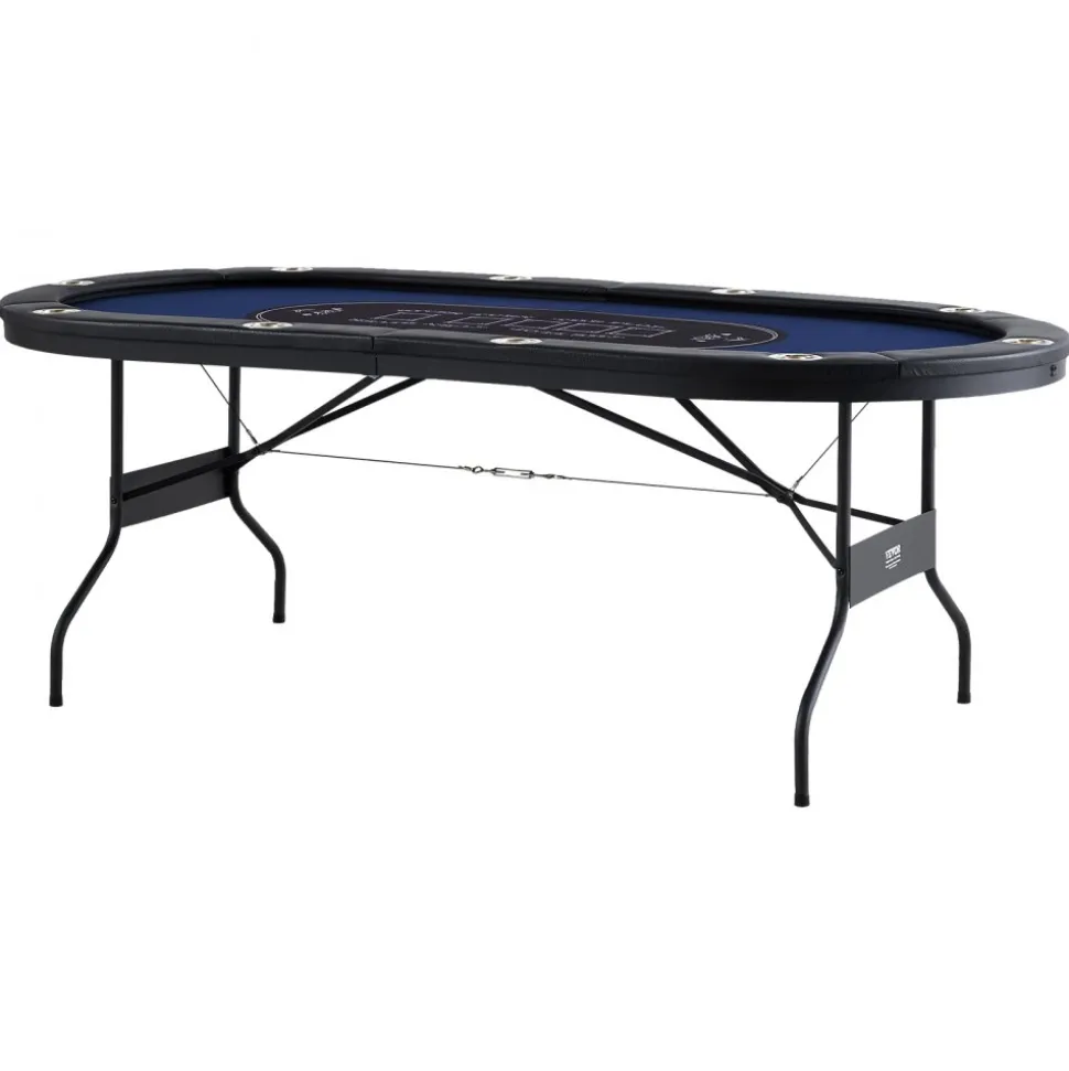 VEVOR 10 Player Foldable Poker Table, Blackjack Texas Holdem Poker Table with Padded Rails and Stainless Steel Cup Holders, Portable Folding Card Board Game Table, 84" Oval Casino Leisure Table