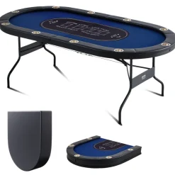 VEVOR 10 Player Foldable Poker Table, Blackjack Texas Holdem Poker Table with Padded Rails and Stainless Steel Cup Holders, Portable Folding Card Board Game Table, 84