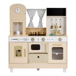 VEVOR Play Kitchen for Kids, Wooden, Kids Kitchen Playset with Realistic Lights & Sounds, Food & Cookware, Modern Style Pretend Play Toy Set, Ice Maker, Microwave, for Toddlers, Girls & Boys Ages 3-8