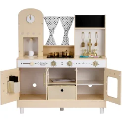 VEVOR Play Kitchen for Kids, Wooden, Kids Kitchen Playset with Realistic Lights & Sounds, Food & Cookware, Modern Style Pretend Play Toy Set, Ice Maker, Microwave, for Toddlers, Girls & Boys Ages 3-8