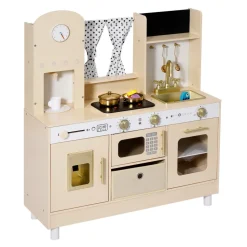 VEVOR Play Kitchen for Kids, Wooden, Kids Kitchen Playset with Realistic Lights & Sounds, Food & Cookware, Modern Style Pretend Play Toy Set, Ice Maker, Microwave, for Toddlers, Girls & Boys Ages 3-8