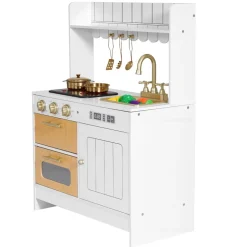 VEVOR Play Kitchen for Kids, Wooden, Kids Kitchen Playset with Real Lights & Sounds, Food & Cookware Accessories, Pretend Play Toy Set, Sink, Oven, Stove, Cabinet, for Toddlers, Girls & Boys Ages 3-8