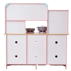 VEVOR Play Kitchen for Kids, Wooden Toy Kitchen Set with Lights and Sounds, Toddler Kitchen with Ice Maker, Oven, Sink, Microwaves, Fridge and Utensil and Fruit Accessory for Toddlers ages 3-8,Pink