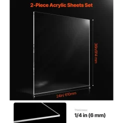VEVOR Plexiglass Acrylic Sheet, 2-Pack Plastic Sheets, 24 x 36 Inch 1/4 Inch Thick Clear Plastic Cast Transparent Glass for Crafting Projects, Replacement Picture Frame Glass, DIY Display, Easy to Cut