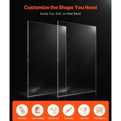 VEVOR Plexiglass Acrylic Sheets, 2-Pack Plastic Sheet, 24 x 48 Inch 1/8 Inch Thick Clear Plastic Cast Transparent Glass for Crafting Projects, Replacement Picture Frame Glass, DIY Display, Easy to Cut
