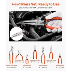 VEVOR Pliers Set 7-Piece Utility Set Polished Carbon Steel Jaw Hand Tools, For DIY & Home Use, 8