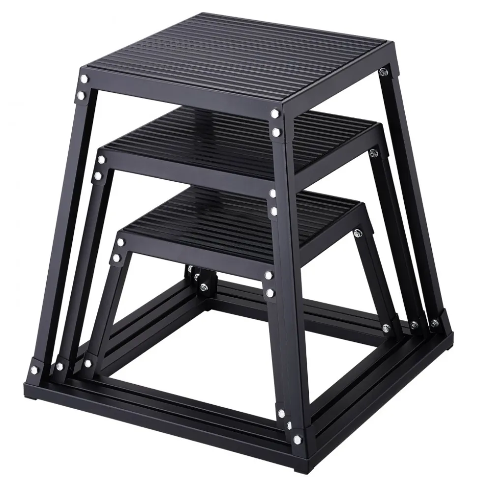 VEVOR Plyometric Jump Boxes, 12/18/24 Inch Plyo Box, Platform and Jumping Agility Box, Anti-Slip Fitness Exercise Step Up Box Set for Home Gym Training, Conditioning Strength Training, Black