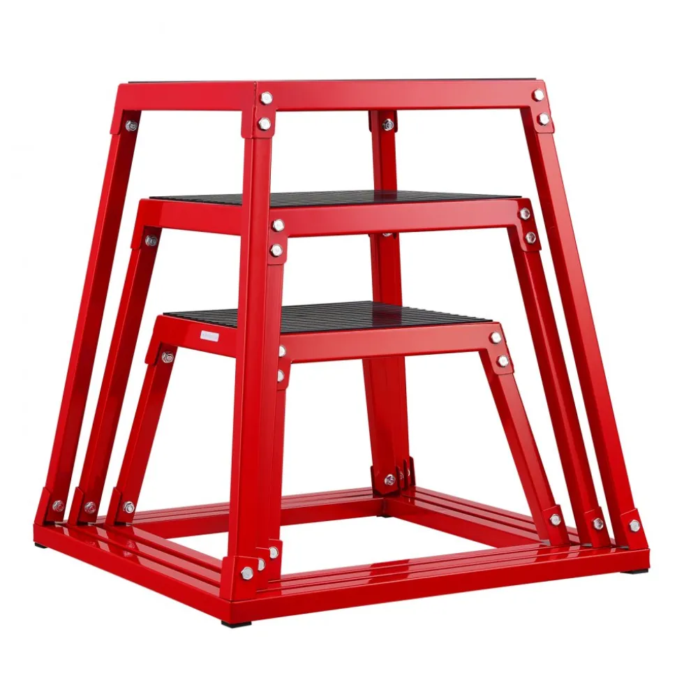 VEVOR Plyometric Jump Boxes, 12/18/24 Inch Plyo Box, Platform and Jumping Agility Box, Anti-Slip Fitness Exercise Step Up Box Set for Home Gym Training, Conditioning Strength Training, Red