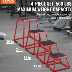 VEVOR Plyometric Jump Boxes, 12/18/24/30 Inch Plyo Box, Platform and Jumping Agility Box, Anti-Slip Fitness Exercise Step Up Box Set for Home Gym Training, Conditioning Strength Training, Black