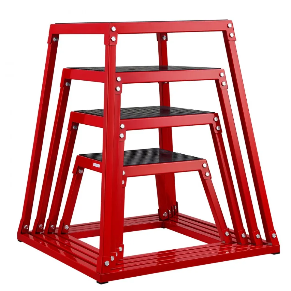 VEVOR Plyometric Jump Boxes, 12/18/24/30 Inch Plyo Box, Platform and Jumping Agility Box, Anti-Slip Fitness Exercise Step Up Box Set for Home Gym Training, Conditioning Strength Training, Red