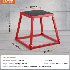 VEVOR Plyometric Jump Box, 18 Inch Plyo Box, Steel Plyometric Platform and Jumping Agility Box, Anti-Slip Fitness Exercise Step Up Box for Home Gym Training, Conditioning Strength Training, Red