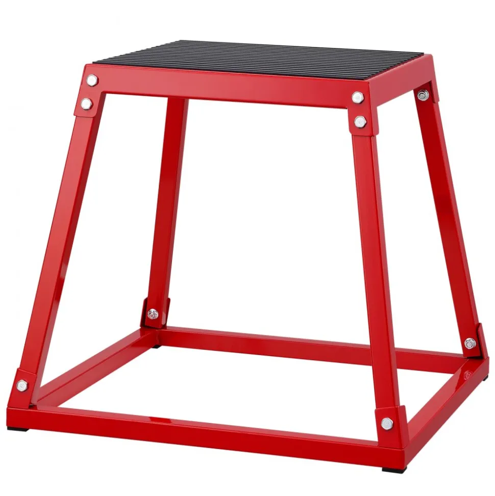 VEVOR Plyometric Jump Box, 18 Inch Plyo Box, Steel Plyometric Platform and Jumping Agility Box, Anti-Slip Fitness Exercise Step Up Box for Home Gym Training, Conditioning Strength Training, Red