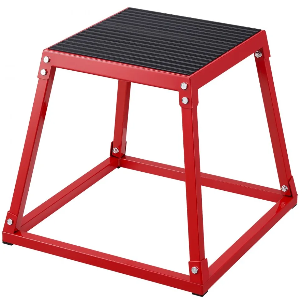 VEVOR Plyometric Jump Box, 18 Inch Plyo Box, Steel Plyometric Platform and Jumping Agility Box, Anti-Slip Fitness Exercise Step Up Box for Home Gym Training, Conditioning Strength Training, Red