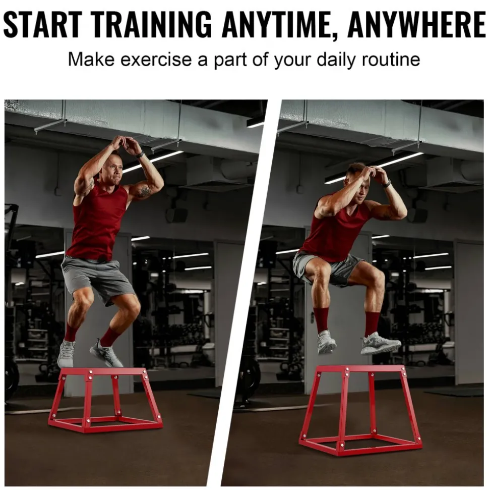 VEVOR Plyometric Jump Box, 18 Inch Plyo Box, Steel Plyometric Platform and Jumping Agility Box, Anti-Slip Fitness Exercise Step Up Box for Home Gym Training, Conditioning Strength Training, Red