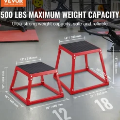 VEVOR Plyometric Jump Box, 18 Inch Plyo Box, Steel Plyometric Platform and Jumping Agility Box, Anti-Slip Fitness Exercise Step Up Box for Home Gym Training, Conditioning Strength Training, Red