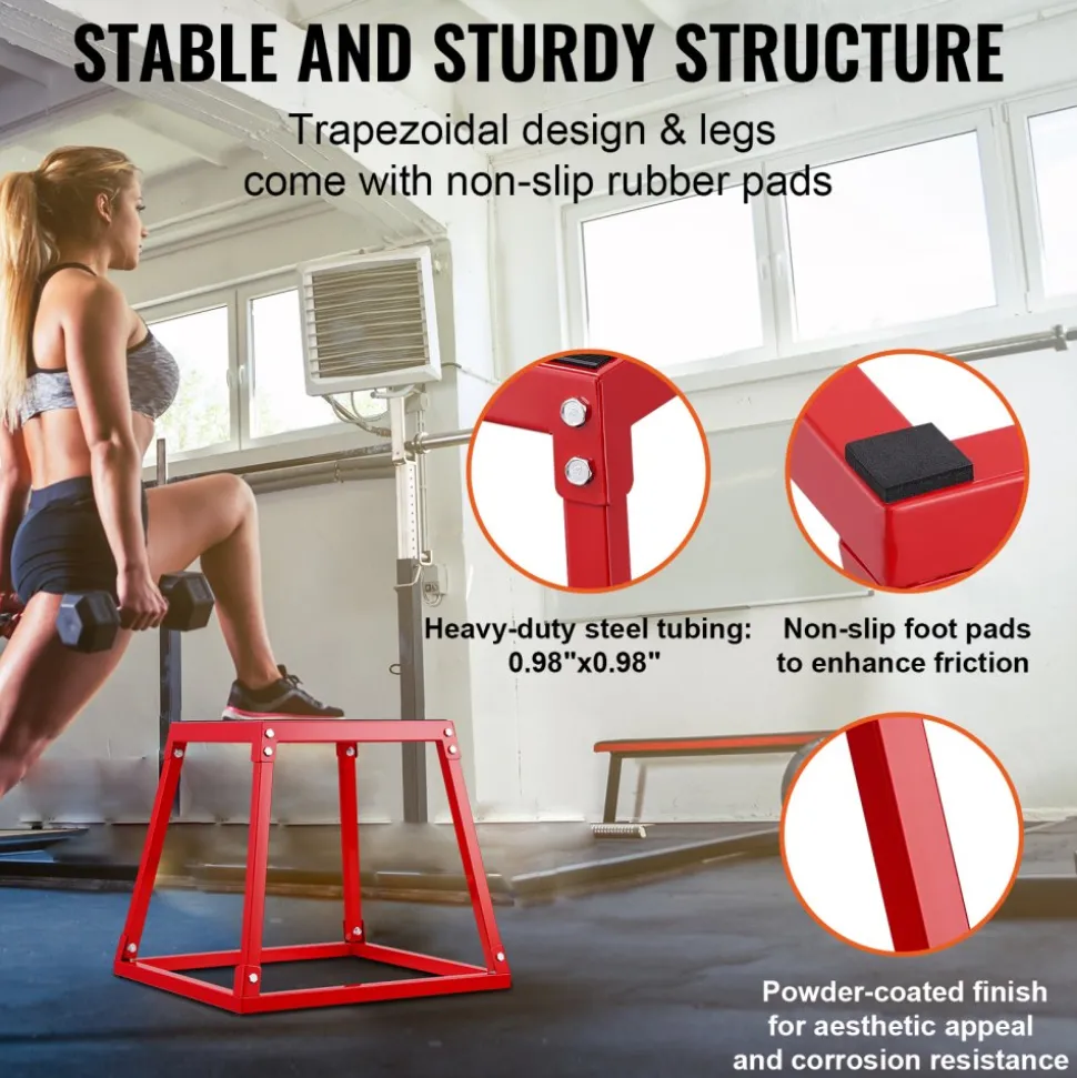 VEVOR Plyometric Jump Box, 18 Inch Plyo Box, Steel Plyometric Platform and Jumping Agility Box, Anti-Slip Fitness Exercise Step Up Box for Home Gym Training, Conditioning Strength Training, Red