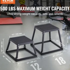 VEVOR Plyometric Jump Box, 18 Inch Plyo Box, Steel Plyometric Platform and Jumping Agility Box, Anti-Slip Fitness Exercise Step Up Box for Home Gym Training, Conditioning Strength Training, Black