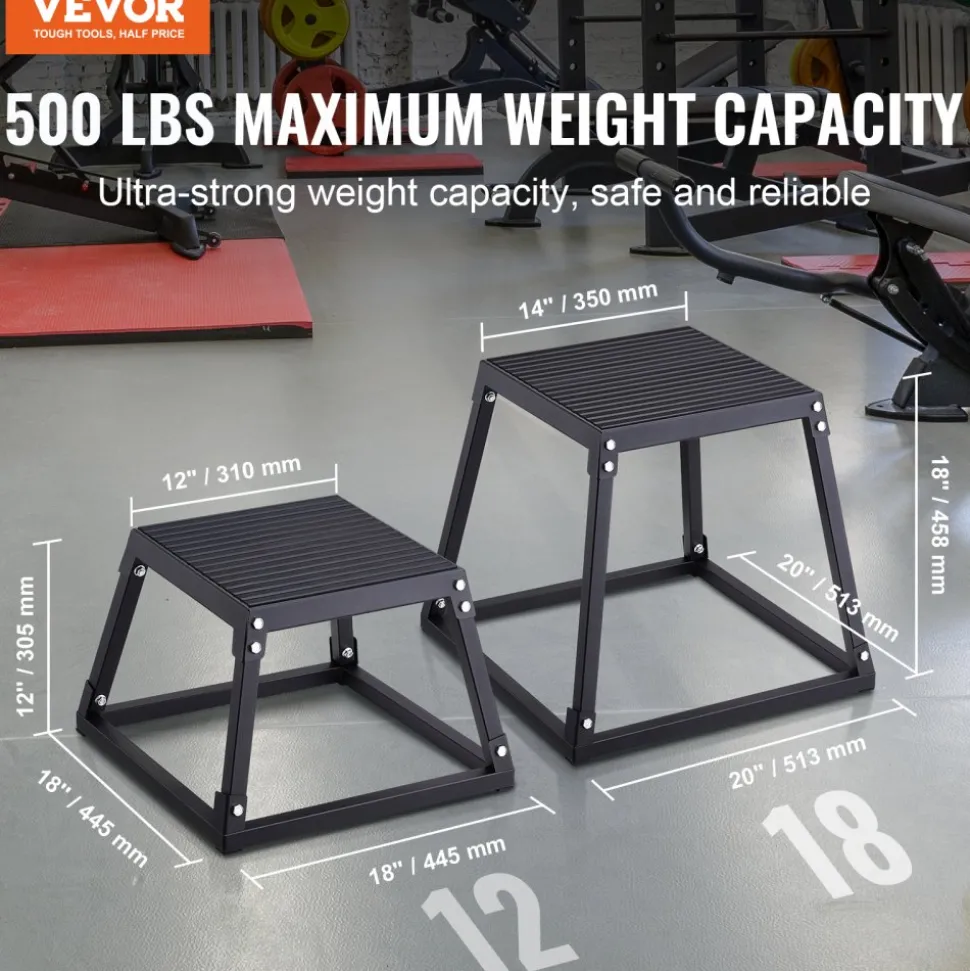 VEVOR Plyometric Jump Box, 12 Inch Plyo Box, Steel Plyometric Platform and Jumping Agility Box, Anti-Slip Fitness Exercise Step Up Box for Home Gym Training, Conditioning Strength Training, Black