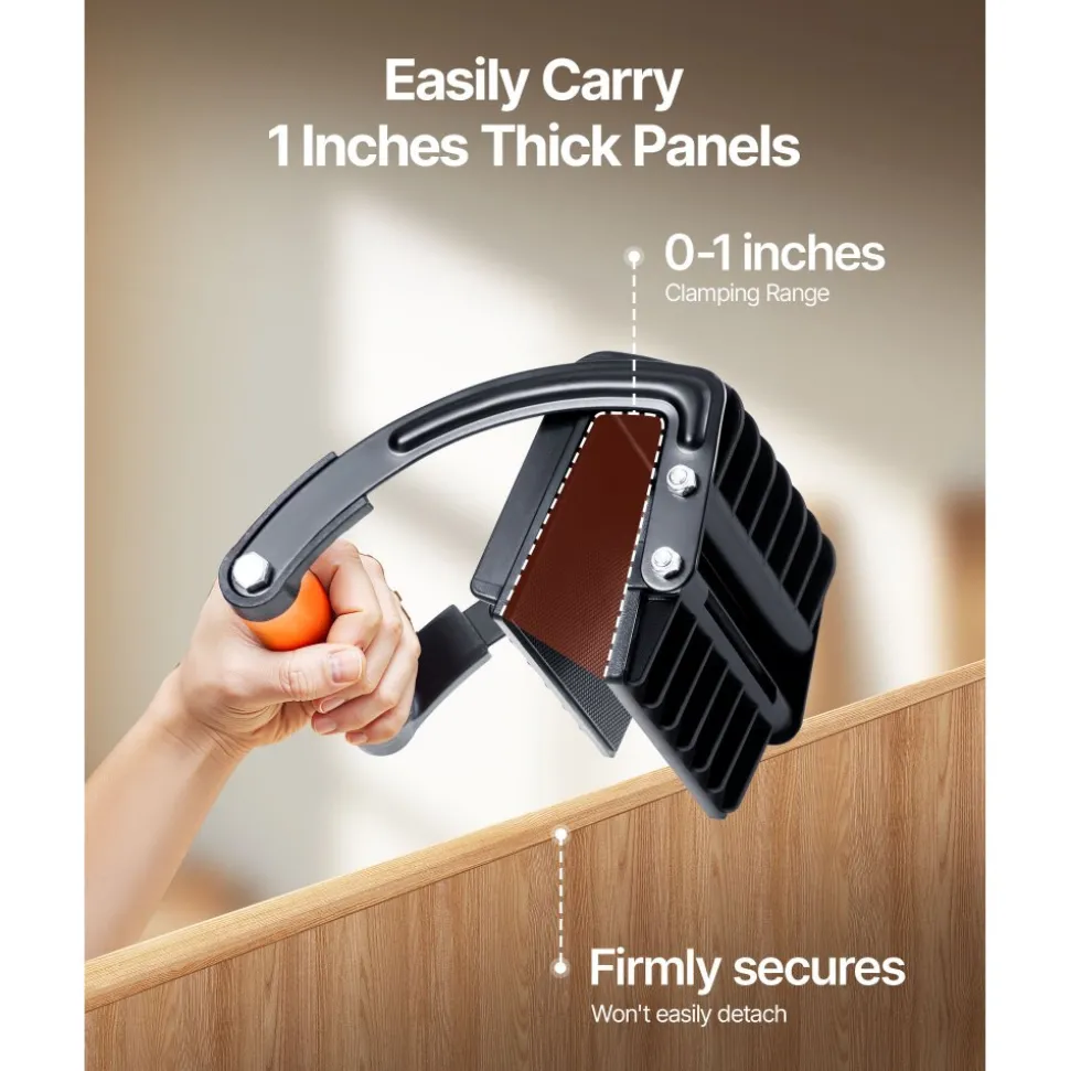 VEVOR Plywood Carrier, 200 lbs Single Clamp Capacity, 2 Pack Adjustable Drywall Carrying Tool for 0-1 Inches Thickness Boards, Plywood Carrier with Non-Slip Grips for Plastic Boards, Plywood, Drywall