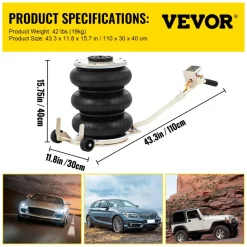 VEVOR Pneumatic Jack, 5 Ton/11023 lbs Triple Bag Air Jack, Lifting Height 6.3-15.75 Inch, Inflatable Car Jack with Long Handle, Lifter Pneumatic Air Jack for Garage Car Lifting Repair