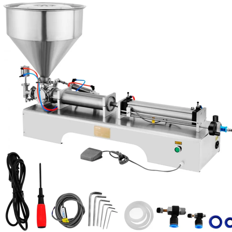 VEVOR Pneumatic Liquid Paste Filling Machine 50-500ML Volume, Horizontal Cream Filling Machine with 30L Hopper, Pneumatic liquid Filling Machine for Water Oil Cream etc