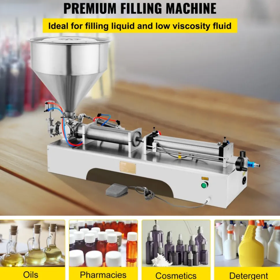 VEVOR Pneumatic Liquid Paste Filling Machine 50-500ML Volume, Horizontal Cream Filling Machine with 30L Hopper, Pneumatic liquid Filling Machine for Water Oil Cream etc