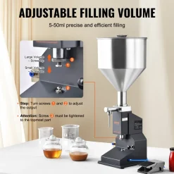 VEVOR Pneumatic Paste Liquid Filling Machine, 5-50ml Bottle Filler, Bottle Filling Machine, Stainless Steel Liquid Filler with Pedal for Milk Water Juice Essential Oil Shampoo Cosmetic Honey Lotion