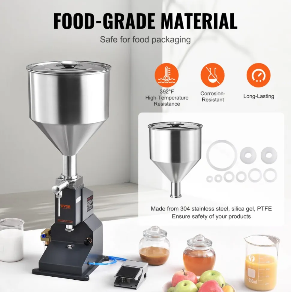 VEVOR Pneumatic Paste Liquid Filling Machine, 5-50ml Bottle Filler, Bottle Filling Machine, Stainless Steel Liquid Filler with Pedal for Milk Water Juice Essential Oil Shampoo Cosmetic Honey Lotion