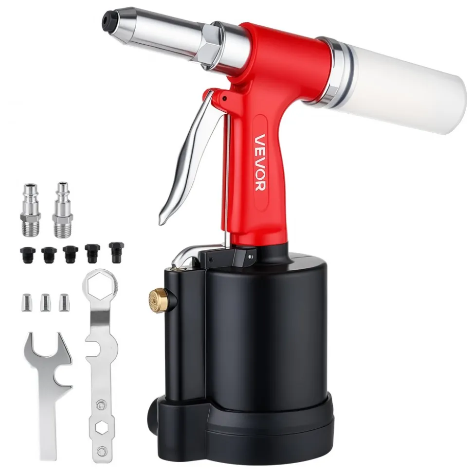 VEVOR Pneumatic Rivet Gun Kit with 3/32" 1/8" 5/32" 3/16" 1/4" Nosepieces, 3924 LBS Pulling Force, 3-Claw Secure Grip, Air Pop Riveter Tool for Automotive, Construction, Industrial Manufacturing