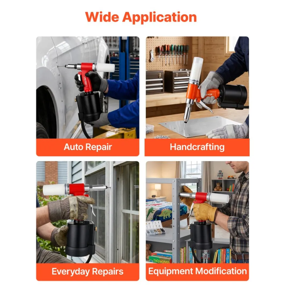 VEVOR Pneumatic Rivet Gun Kit with 3/32" 1/8" 5/32" 3/16" 1/4" Nosepieces, 3924 LBS Pulling Force, 3-Claw Secure Grip, Air Pop Riveter Tool for Automotive, Construction, Industrial Manufacturing