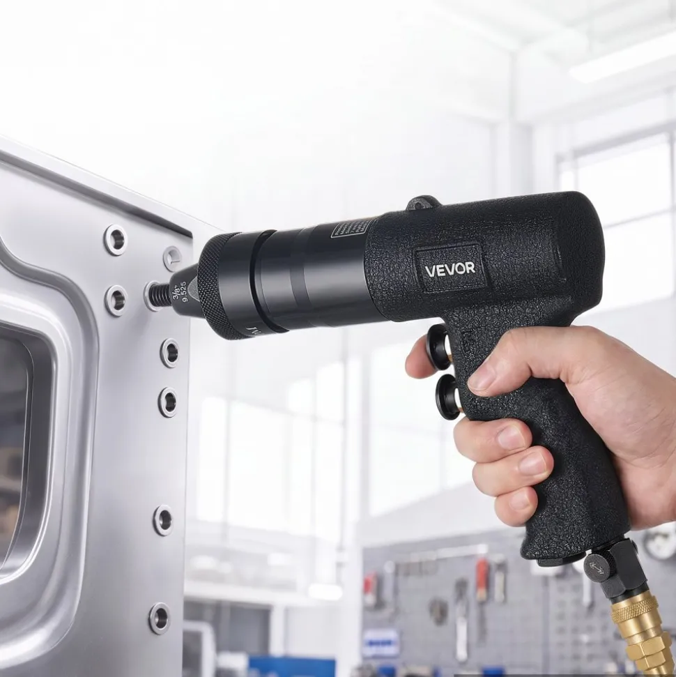 VEVOR Pneumatic Rivet Nut Gun Kit with 1/4" 5/16" 10/24" 3/8" Gun Heads, 20PCS Mandrels, 2500LBS Force, Forward & Reverse Switch, Air Rivet Nut Tool for Auto, Construction, Industrial Manufacturing
