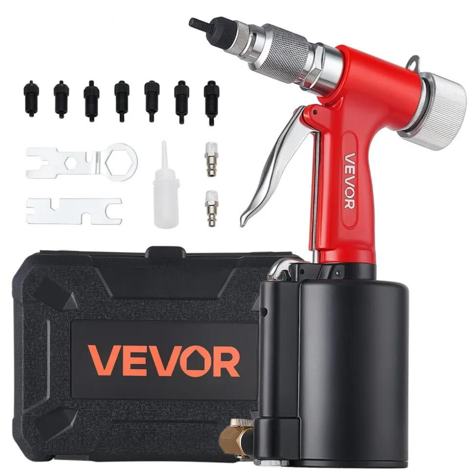 VEVOR Pneumatic Rivet Nut Gun Kit with 8PCS SAE & Metric Gun Heads, M4 M5 M6 M8 M10 1/4" 5/16" 3/8", 2680LBS Force, Air Rivet Nut Tool for Automotive, Construction, Industrial Manufacturing