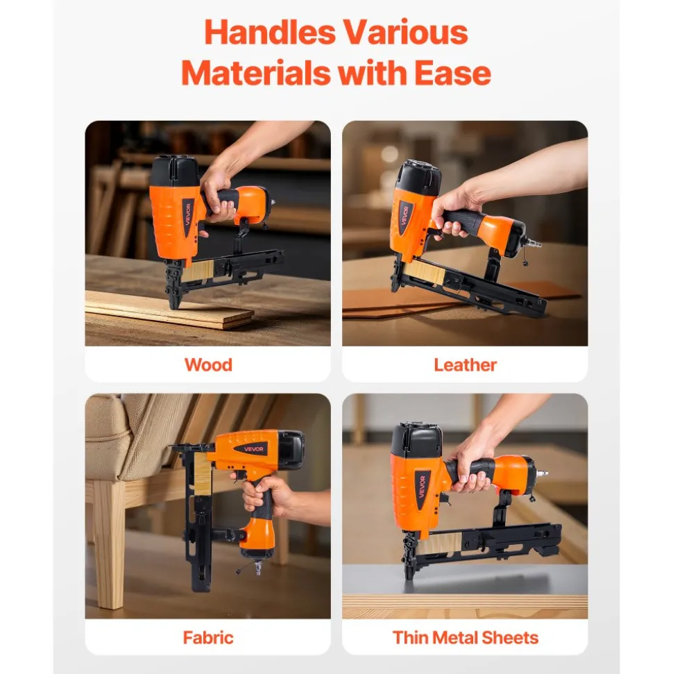 VEVOR Pneumatic Staple Gun, 16 Gauge 7/16-inch Medium Crown Pneumatic Stapler 1" to 2" Length, 70-120PSI Heavy Duty Air-Powered Staple Gun for Roof Decking, Wall Sheathing, Fencing and Subflooring