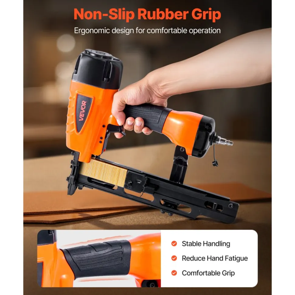 VEVOR Pneumatic Staple Gun, 16 Gauge 7/16-inch Medium Crown Pneumatic Stapler 1" to 2" Length, 70-120PSI Heavy Duty Air-Powered Staple Gun for Roof Decking, Wall Sheathing, Fencing and Subflooring