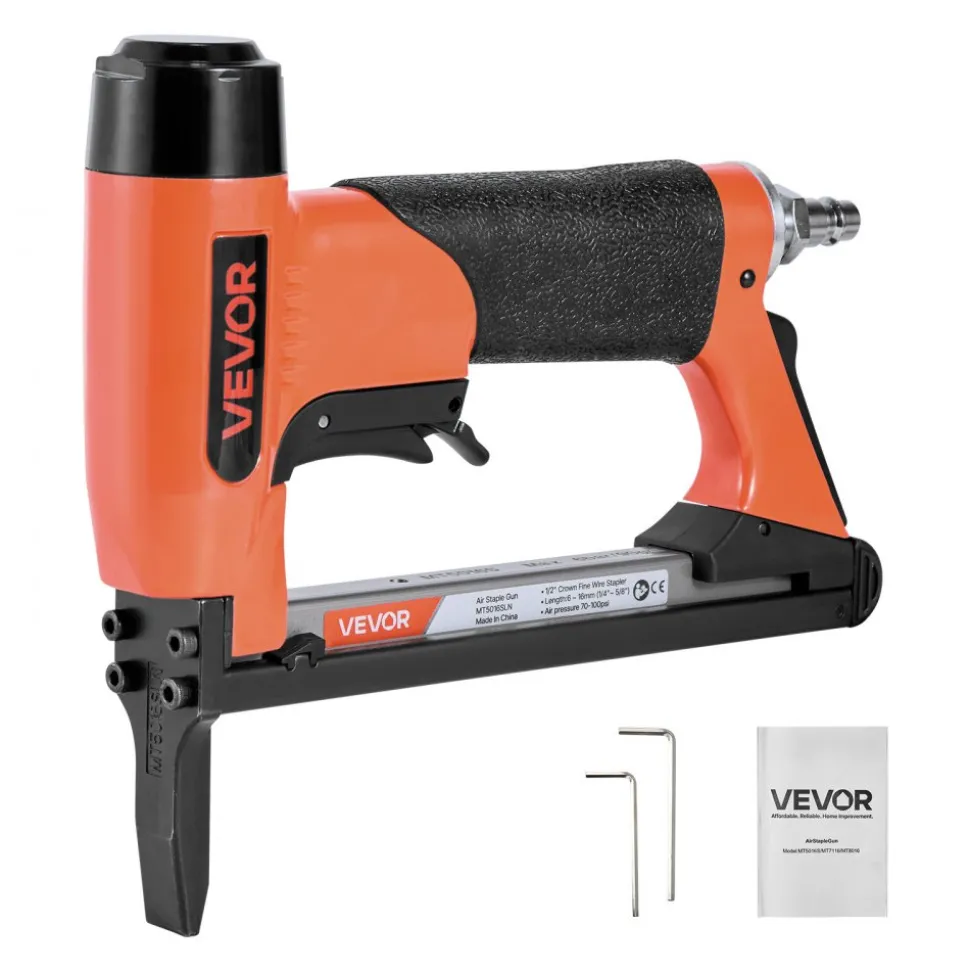 VEVOR Pneumatic Staple Gun, 22 Gauge Pneumatic Upholstery Stapler for 71 Series Fine Wire Staples 3/8-inch Crown 5/32"-5/8" Length, 70-110 PSI Air Staple Gun for Woodworking, Upholstering, DIY Project