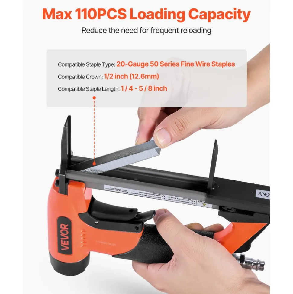 VEVOR Pneumatic Staple Gun, 22 Gauge Pneumatic Upholstery Stapler for 71 Series Fine Wire Staples 3/8-inch Crown 5/32"-5/8" Length, 70-110 PSI Air Staple Gun for Woodworking, Upholstering, DIY Project